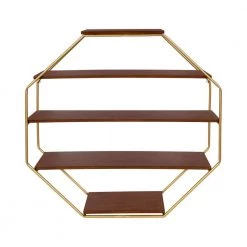 Lintz 31 in. x 31 in. x 7 in. Walnut Brown/Gold Decorative Wall Shelf by Kate and Laurel -Kate and Laurel Shop walnut brown gold kate and laurel decorative shelving 214965 4f 1000