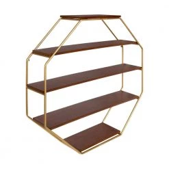 Lintz 31 in. x 31 in. x 7 in. Walnut Brown/Gold Decorative Wall Shelf by Kate and Laurel