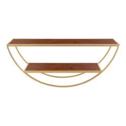 Tancill 6 in. x 26 in. x 11 in. Walnut Brown/Gold Metal Floating Decorative Wall Shelf Without Brackets by Kate and Laurel -Kate and Laurel Shop walnut brown gold kate and laurel decorative shelving 219328 4f 1000