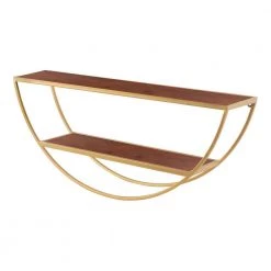 Tancill 6 in. x 26 in. x 11 in. Walnut Brown/Gold Metal Floating Decorative Wall Shelf Without Brackets by Kate and Laurel