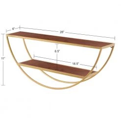 Tancill 6 in. x 26 in. x 11 in. Walnut Brown/Gold Metal Floating Decorative Wall Shelf Without Brackets by Kate and Laurel -Kate and Laurel Shop walnut brown gold kate and laurel decorative shelving 219328 c3 1000