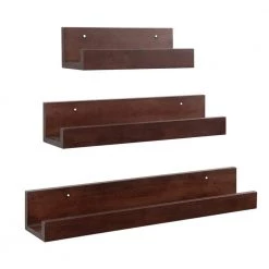 Levie 4 in. x 24 in. x 4 in. Walnut Brown Wood Floating Decorative Wall Shelf Without Brackets by Kate and Laurel