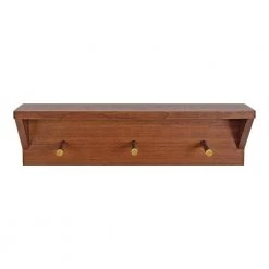 Hinter 5.00 in. x 18.00 in. x 5.00 in. Walnut Brown Wood Floating Decorative Wall Shelf with Hooks by Kate and Laurel -Kate and Laurel Shop walnut brown kate and laurel decorative shelving 219666 4f 1000