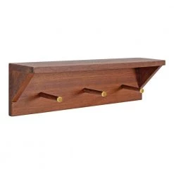 Hinter 5.00 in. x 18.00 in. x 5.00 in. Walnut Brown Wood Floating Decorative Wall Shelf with Hooks by Kate and Laurel