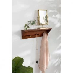 Hinter 5.00 in. x 18.00 in. x 5.00 in. Walnut Brown Wood Floating Decorative Wall Shelf with Hooks by Kate and Laurel -Kate and Laurel Shop walnut brown kate and laurel decorative shelving 219666 76 1000