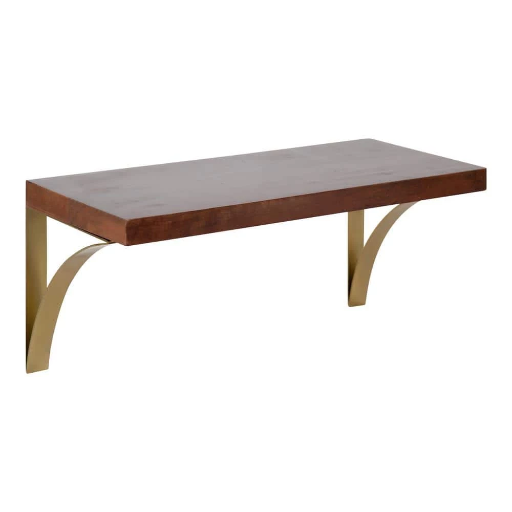 Bellingham 8.5 in. x 18 in. x 8 in. Walnut Brown Wood Floating Decorative Wall Shelf Without Cubbies by Kate and Laurel 3 Bellingham 8.5 in. x 18 in. x 8 in. Walnut Brown Wood Floating Decorative Wall Shelf Without Cubbies by Kate and Laurel