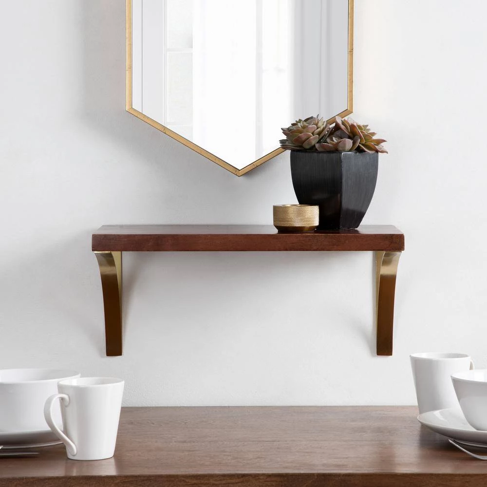 Bellingham 8.5 in. x 18 in. x 8 in. Walnut Brown Wood Floating Decorative Wall Shelf Without Cubbies by Kate and Laurel 8 Bellingham 8.5 in. x 18 in. x 8 in. Walnut Brown Wood Floating Decorative Wall Shelf Without Cubbies by Kate and Laurel - Image 6