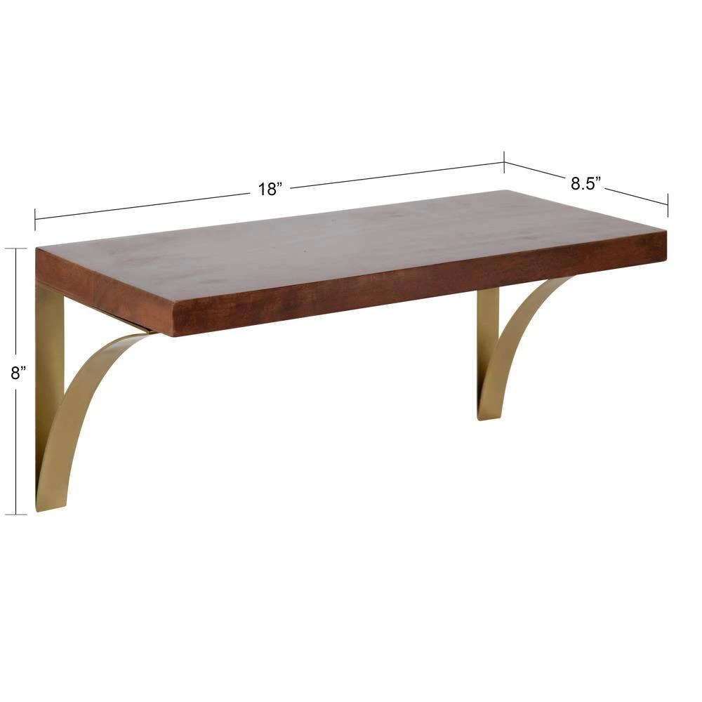 Bellingham 8.5 in. x 18 in. x 8 in. Walnut Brown Wood Floating Decorative Wall Shelf Without Cubbies by Kate and Laurel 6 Bellingham 8.5 in. x 18 in. x 8 in. Walnut Brown Wood Floating Decorative Wall Shelf Without Cubbies by Kate and Laurel - Image 4