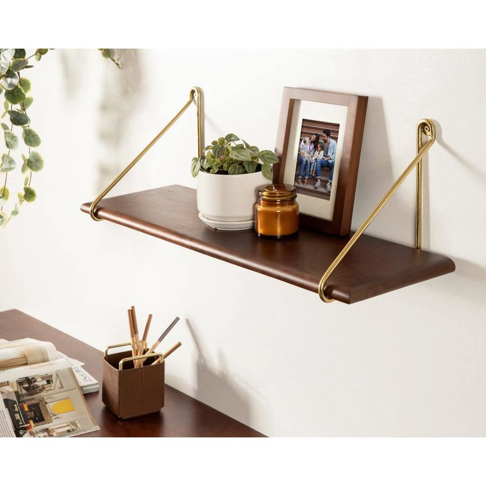 Palone 8.00 in. x 24.00 in. x 8.00 in. Walnut Brown Wood Floating Decorative Wall Shelf without Brackets by Kate and Laurel 9 Palone 8.00 in. x 24.00 in. x 8.00 in. Walnut Brown Wood Floating Decorative Wall Shelf without Brackets by Kate and Laurel - Image 7