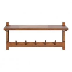 Meridien 8.25 in. D 24.00 in. W 11.50 in. H Walnut Brown Wood Floating Decorative Wall Shelf with Hooks by Kate and Laurel -Kate and Laurel Shop walnut brown kate and laurel decorative shelving 222262 4f 1000