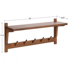 Meridien 8.25 in. D 24.00 in. W 11.50 in. H Walnut Brown Wood Floating Decorative Wall Shelf with Hooks by Kate and Laurel -Kate and Laurel Shop walnut brown kate and laurel decorative shelving 222262 c3 1000