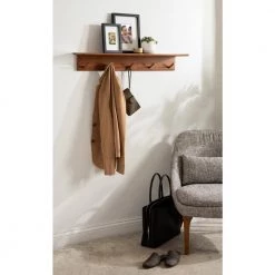 Alta 5.00 in. D 35.75 in. W 5.00 in. H Walnut Brown Wood Floating Decorative Wall Shelf with Hooks by Kate and Laurel -Kate and Laurel Shop walnut brown kate and laurel decorative shelving 222288 31 1000