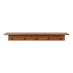 Alta 5.00 in. D 35.75 in. W 5.00 in. H Walnut Brown Wood Floating Decorative Wall Shelf with Hooks by Kate and Laurel -Kate and Laurel Shop walnut brown kate and laurel decorative shelving 222288 4f 1000