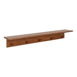Alta 5.00 in. D 35.75 in. W 5.00 in. H Walnut Brown Wood Floating Decorative Wall Shelf with Hooks by Kate and Laurel