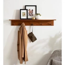 Alta 5.00 in. D 35.75 in. W 5.00 in. H Walnut Brown Wood Floating Decorative Wall Shelf with Hooks by Kate and Laurel -Kate and Laurel Shop walnut brown kate and laurel decorative shelving 222288 76 1000