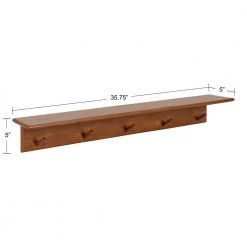 Alta 5.00 in. D 35.75 in. W 5.00 in. H Walnut Brown Wood Floating Decorative Wall Shelf with Hooks by Kate and Laurel -Kate and Laurel Shop walnut brown kate and laurel decorative shelving 222288 c3 1000