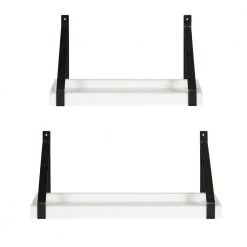 Sudbury 23.75 in. D 5.00 in. W 10.25 in. H White Wood Floating Decorative Wall Shelf with Hooks by Kate and Laurel -Kate and Laurel Shop white black kate and laurel decorative shelving 221643 4f 1000