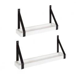 Sudbury 23.75 in. D 5.00 in. W 10.25 in. H White Wood Floating Decorative Wall Shelf with Hooks by Kate and Laurel