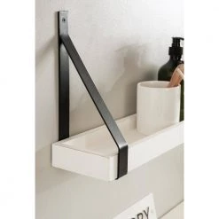 Sudbury 23.75 in. D 5.00 in. W 10.25 in. H White Wood Floating Decorative Wall Shelf with Hooks by Kate and Laurel -Kate and Laurel Shop white black kate and laurel decorative shelving 221643 76 1000