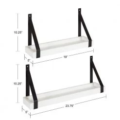 Sudbury 23.75 in. D 5.00 in. W 10.25 in. H White Wood Floating Decorative Wall Shelf with Hooks by Kate and Laurel -Kate and Laurel Shop white black kate and laurel decorative shelving 221643 c3 1000