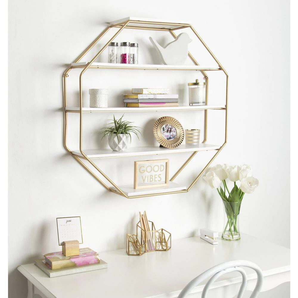 Lintz 7 in. x 31 in. x 31 in. White/Gold MDF Decorative Wall Shelf by Kate and Laurel 7 Lintz 7 in. x 31 in. x 31 in. White/Gold MDF Decorative Wall Shelf by Kate and Laurel - Image 5