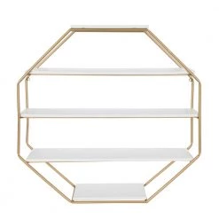 Lintz 7 in. x 31 in. x 31 in. White/Gold MDF Decorative Wall Shelf by Kate and Laurel