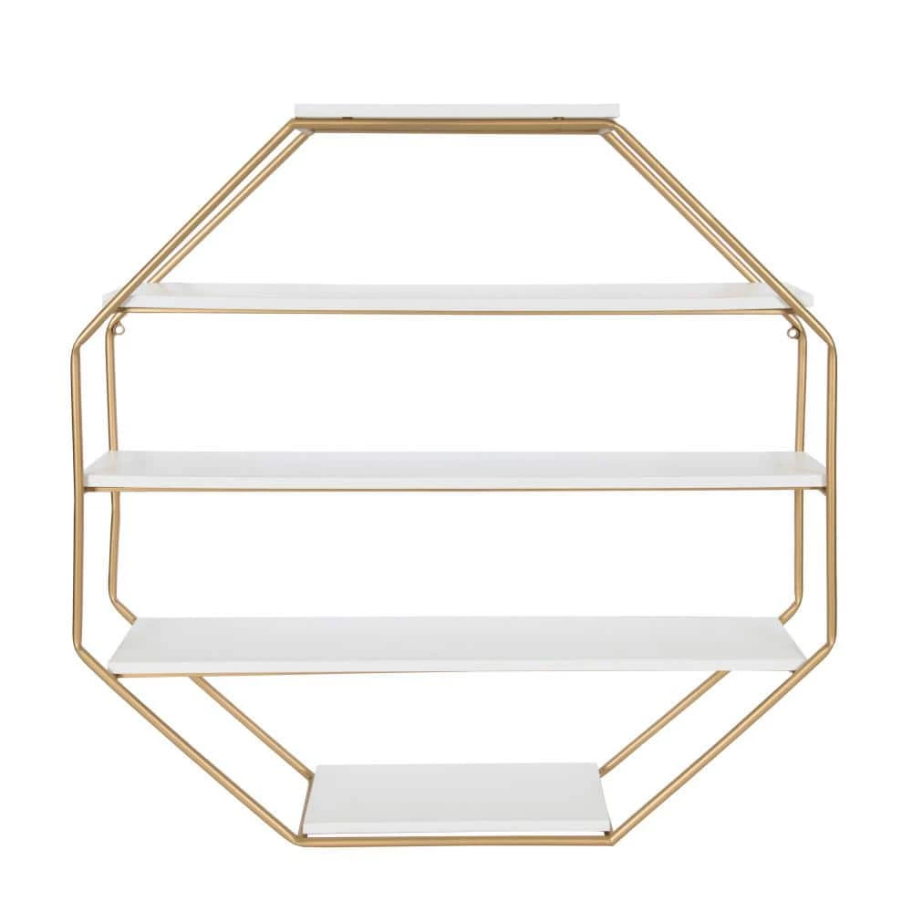 Lintz 7 in. x 31 in. x 31 in. White/Gold MDF Decorative Wall Shelf by Kate and Laurel 3 Lintz 7 in. x 31 in. x 31 in. White/Gold MDF Decorative Wall Shelf by Kate and Laurel