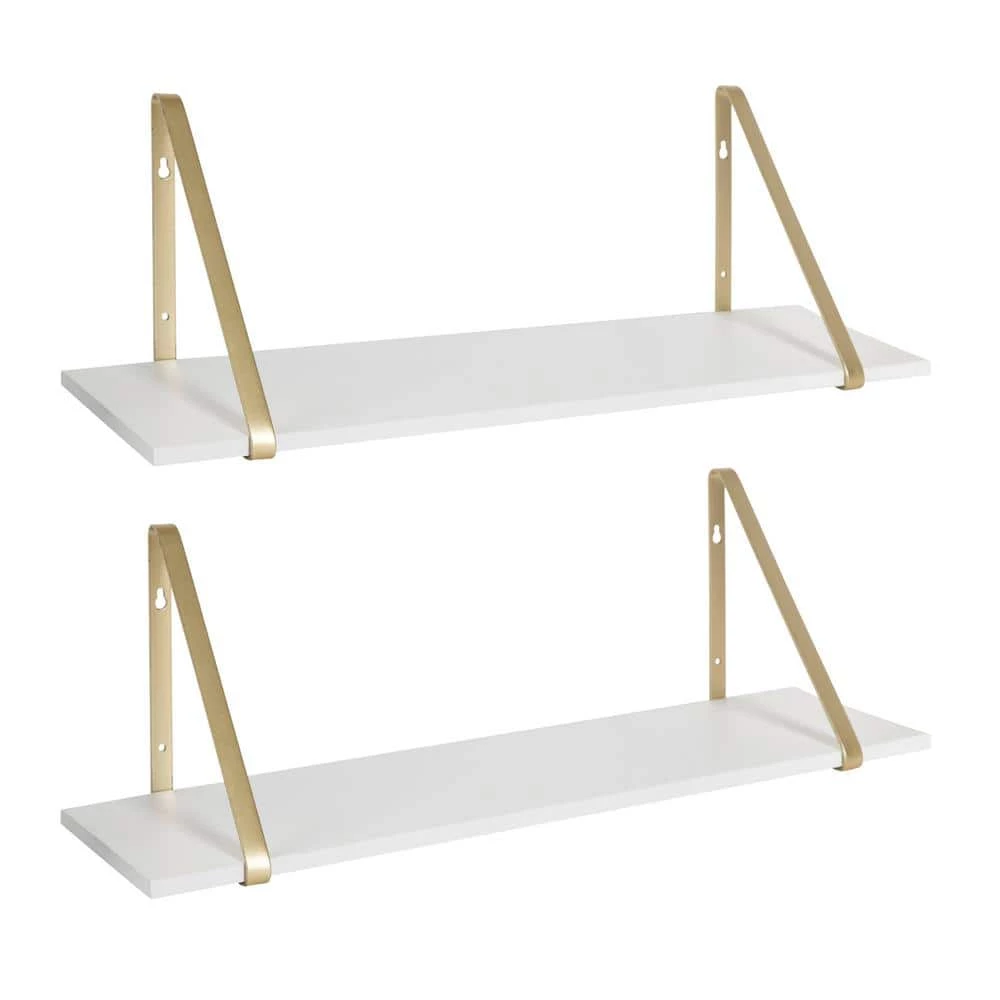 Soloman 28 in. x 8 in. x 7 in. White/Gold Decorative Wall Shelf by Kate and Laurel 3 Soloman 28 in. x 8 in. x 7 in. White/Gold Decorative Wall Shelf by Kate and Laurel