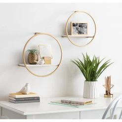 Wicks 14 in. x 14 in. x 7 in. White/Gold Decorative Wall Shelf by Kate and Laurel -Kate and Laurel Shop white gold kate and laurel decorative shelving 214959 31 1000