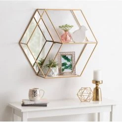 Lintz 26 in. x 23 in. x 7 in. White/Gold Decorative Wall Shelf by Kate and Laurel -Kate and Laurel Shop white gold kate and laurel decorative shelving 214962 31 1000