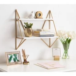 Melita 19 in. x 19 in. x 7 in. White/Gold Decorative Wall Shelf by Kate and Laurel -Kate and Laurel Shop white gold kate and laurel decorative shelving 214967 31 1000