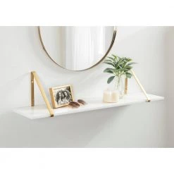 Soloman 38 in. x 8 in. x 8 in. White/Gold Decorative Wall Shelf by Kate and Laurel -Kate and Laurel Shop white gold kate and laurel decorative shelving 216092 31 1000