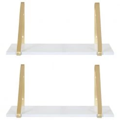 Soloman 18 in. x 8 in. x 8 in. White/Gold Decorative Wall Shelf by Kate and Laurel -Kate and Laurel Shop white gold kate and laurel decorative shelving 216093 1f 1000