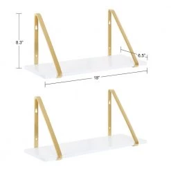 Soloman 18 in. x 8 in. x 8 in. White/Gold Decorative Wall Shelf by Kate and Laurel -Kate and Laurel Shop white gold kate and laurel decorative shelving 216093 76 1000