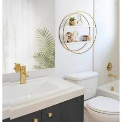 Sequoia 24 in. x 24 in. x 7 in. White/Gold Decorative Wall Shelf by Kate and Laurel -Kate and Laurel Shop white gold kate and laurel decorative shelving 216423 31 1000