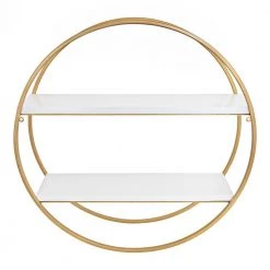 Sequoia 24 in. x 24 in. x 7 in. White/Gold Decorative Wall Shelf by Kate and Laurel -Kate and Laurel Shop white gold kate and laurel decorative shelving 216423 fa 1000