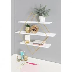 Daxton 31 in. x 32 in. x 7 in. White/Gold Decorative Wall Shelf by Kate and Laurel -Kate and Laurel Shop white gold kate and laurel decorative shelving 216472 31 1000