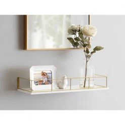 Benbrook 24 in. x 4 in. x 8 in. White/Gold Decorative Wall Shelf by Kate and Laurel 11 Benbrook 24 in. x 4 in. x 8 in. White/Gold Decorative Wall Shelf by Kate and Laurel -Kate and Laurel Shop white gold kate and laurel decorative shelving 216490 31 1000