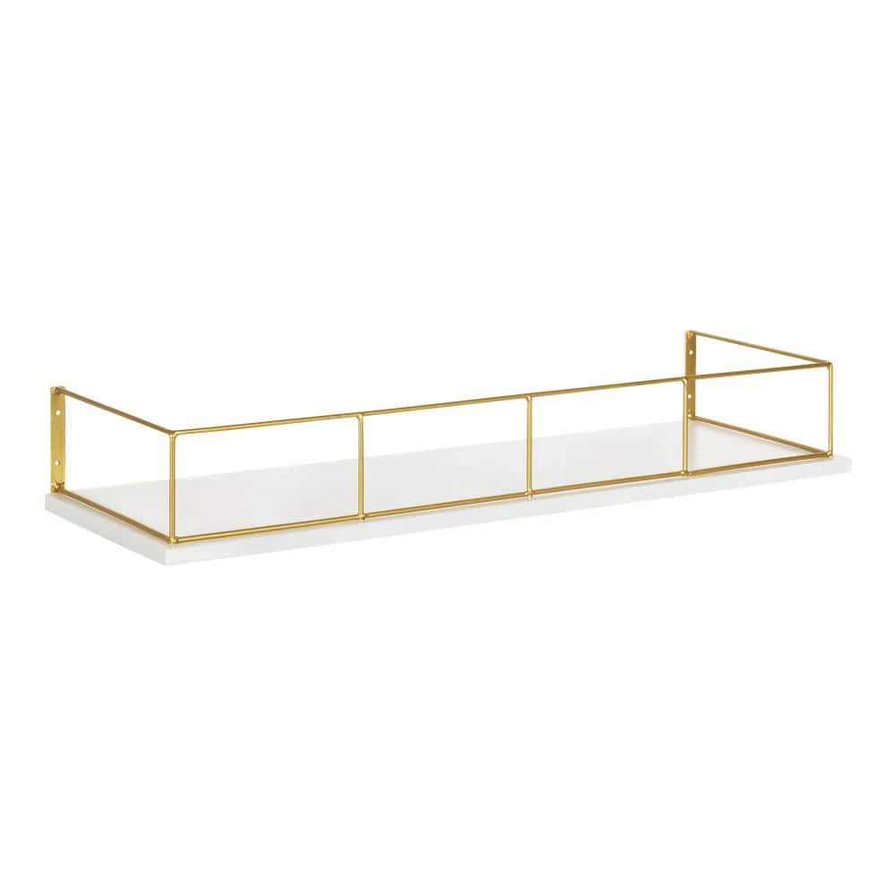Benbrook 24 in. x 4 in. x 8 in. White/Gold Decorative Wall Shelf by Kate and Laurel 3 Benbrook 24 in. x 4 in. x 8 in. White/Gold Decorative Wall Shelf by Kate and Laurel