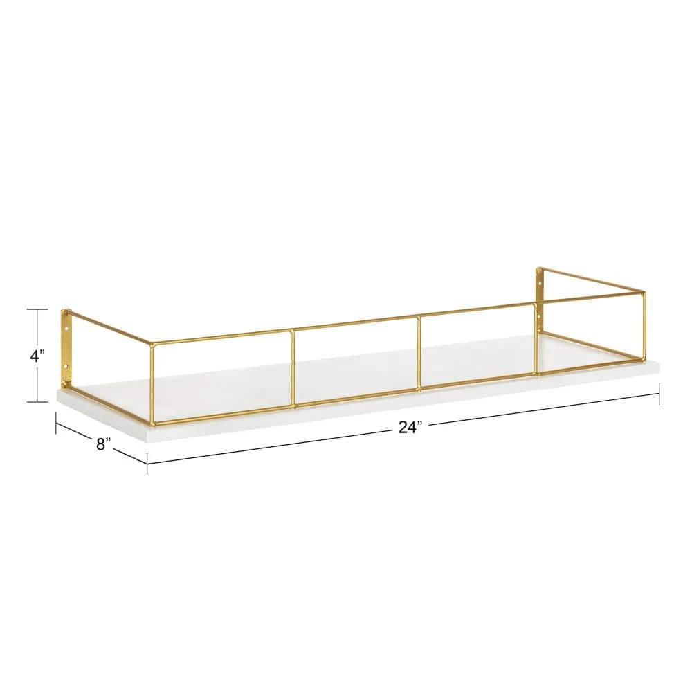 Benbrook 24 in. x 4 in. x 8 in. White/Gold Decorative Wall Shelf by Kate and Laurel 4 Benbrook 24 in. x 4 in. x 8 in. White/Gold Decorative Wall Shelf by Kate and Laurel - Image 2