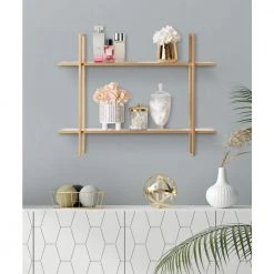 Leigh 30 in. x 24 in. x 8 in. White/Gold Decorative Wall Shelf by Kate and Laurel -Kate and Laurel Shop white gold kate and laurel decorative shelving 216540 76 1000