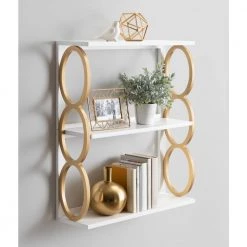 Ring 28 in. x 31 in. x 8 in. White/Gold Decorative Wall Shelf by Kate and Laurel -Kate and Laurel Shop white gold kate and laurel decorative shelving 216684 31 1000