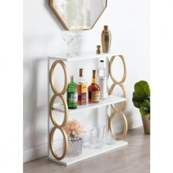 Ring 28 in. x 31 in. x 8 in. White/Gold Decorative Wall Shelf by Kate and Laurel -Kate and Laurel Shop white gold kate and laurel decorative shelving 216684 76 1000