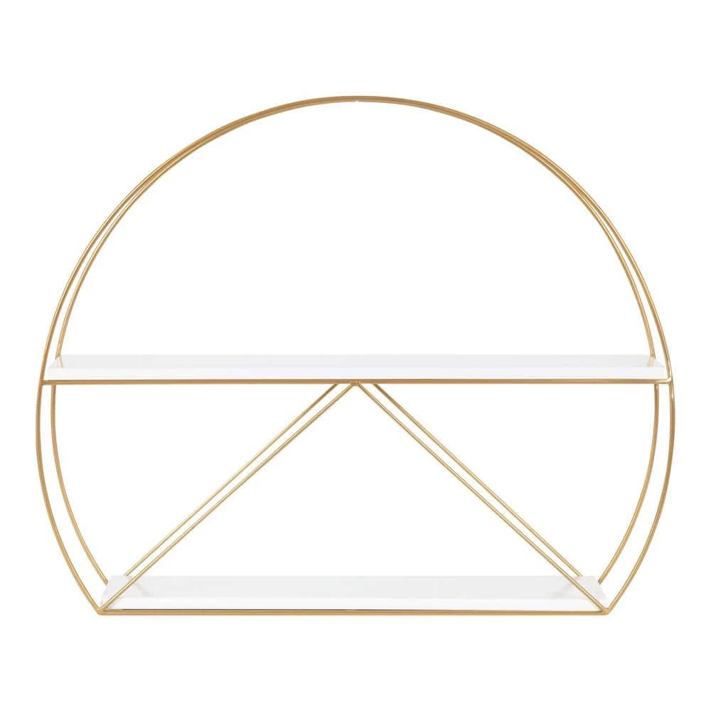 Delmar 5 in. x 26 in. x 21 in. White/Gold Metal Floating Decorative Wall Shelf Without Brackets by Kate and Laurel 7 Delmar 5 in. x 26 in. x 21 in. White/Gold Metal Floating Decorative Wall Shelf Without Brackets by Kate and Laurel - Image 5