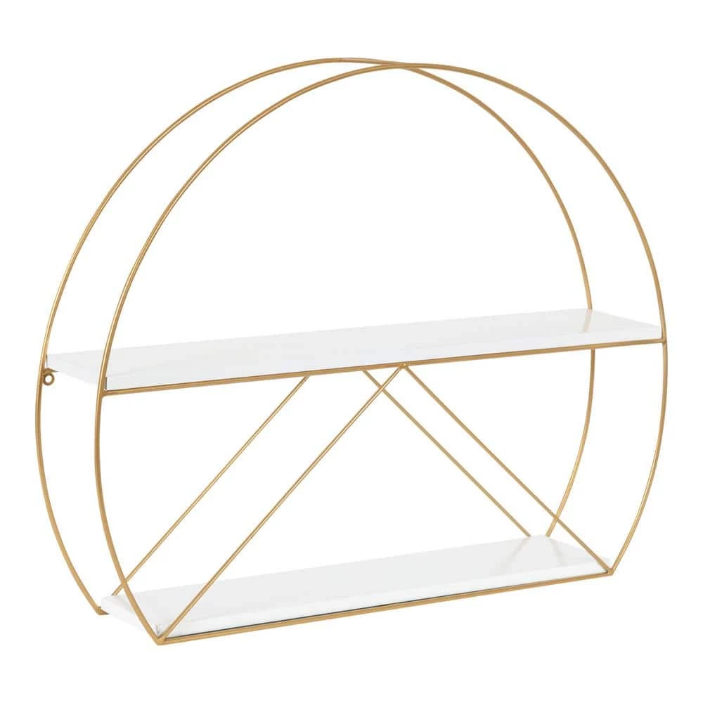 Delmar 5 in. x 26 in. x 21 in. White/Gold Metal Floating Decorative Wall Shelf Without Brackets by Kate and Laurel 3 Delmar 5 in. x 26 in. x 21 in. White/Gold Metal Floating Decorative Wall Shelf Without Brackets by Kate and Laurel