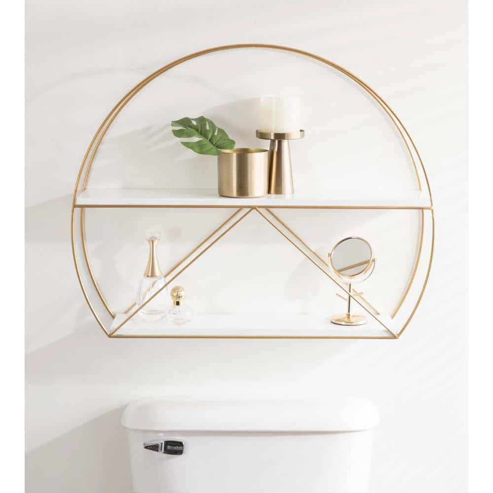 Delmar 5 in. x 26 in. x 21 in. White/Gold Metal Floating Decorative Wall Shelf Without Brackets by Kate and Laurel 8 Delmar 5 in. x 26 in. x 21 in. White/Gold Metal Floating Decorative Wall Shelf Without Brackets by Kate and Laurel - Image 6