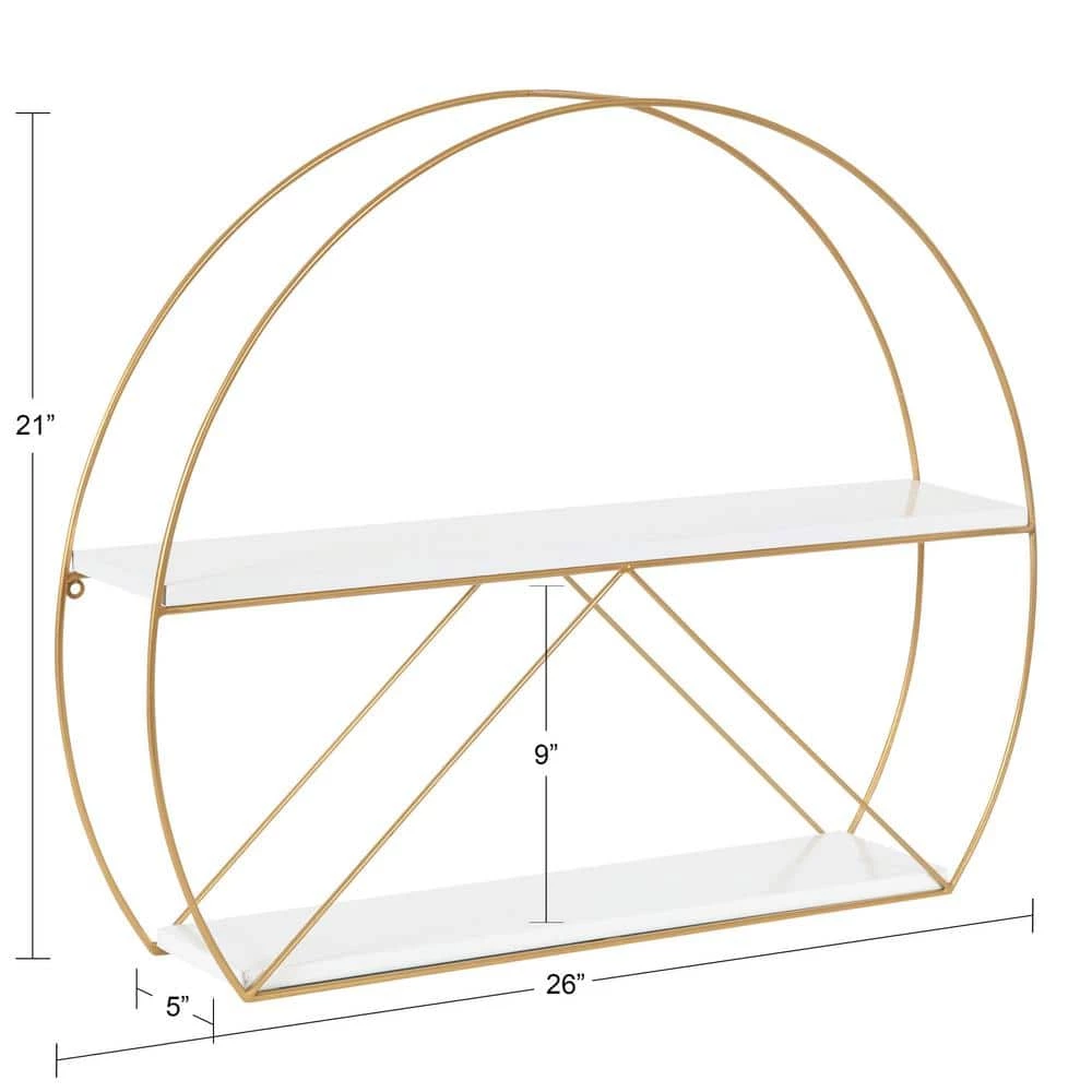 Delmar 5 in. x 26 in. x 21 in. White/Gold Metal Floating Decorative Wall Shelf Without Brackets by Kate and Laurel 6 Delmar 5 in. x 26 in. x 21 in. White/Gold Metal Floating Decorative Wall Shelf Without Brackets by Kate and Laurel - Image 4