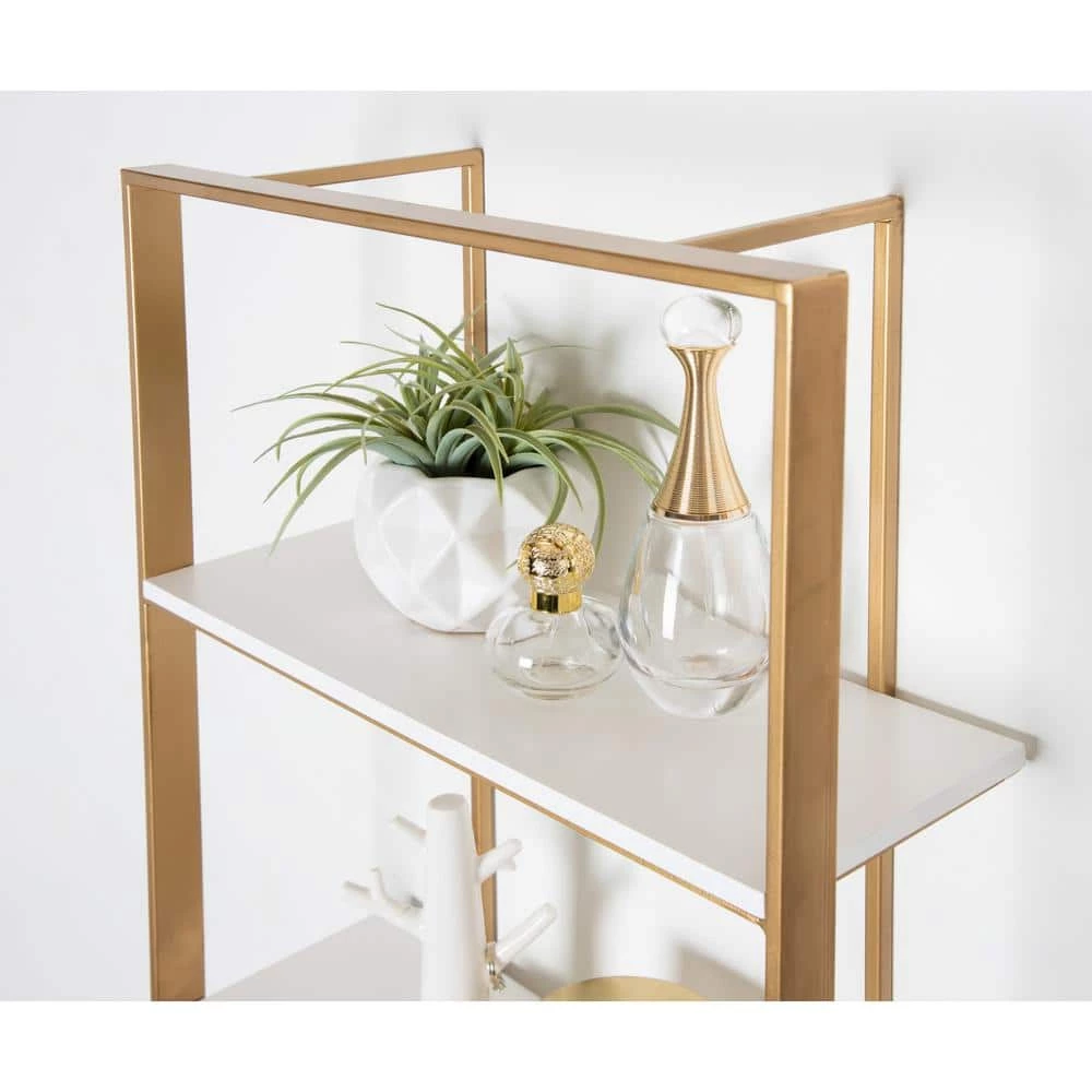 Kercheval 6 in. x 15 in. x 32 in. White/Gold Metal Floating Decorative Wall Shelf Without Brackets by Kate and Laurel 9 Kercheval 6 in. x 15 in. x 32 in. White/Gold Metal Floating Decorative Wall Shelf Without Brackets by Kate and Laurel - Image 7