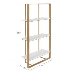 Kercheval 6 in. x 15 in. x 32 in. White/Gold Metal Floating Decorative Wall Shelf Without Brackets by Kate and Laurel 12 Kercheval 6 in. x 15 in. x 32 in. White/Gold Metal Floating Decorative Wall Shelf Without Brackets by Kate and Laurel -Kate and Laurel Shop white gold kate and laurel decorative shelving 219662 c3 1000