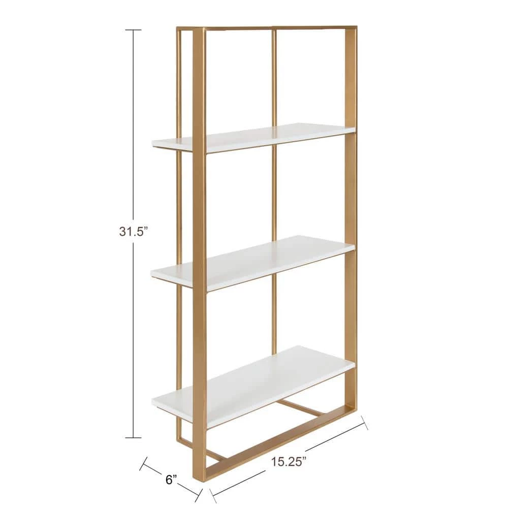 Kercheval 6 in. x 15 in. x 32 in. White/Gold Metal Floating Decorative Wall Shelf Without Brackets by Kate and Laurel 6 Kercheval 6 in. x 15 in. x 32 in. White/Gold Metal Floating Decorative Wall Shelf Without Brackets by Kate and Laurel - Image 4